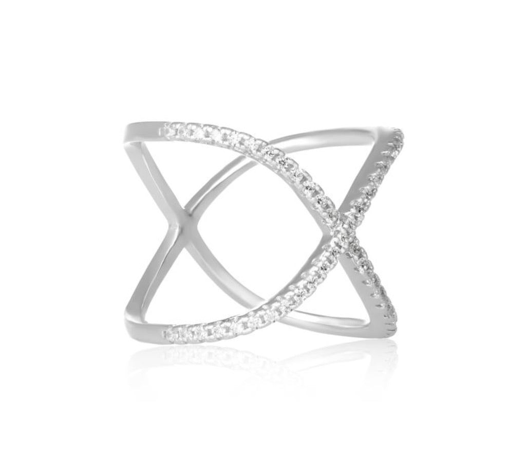 Curved Crisscross Cubic Zirconia Ring