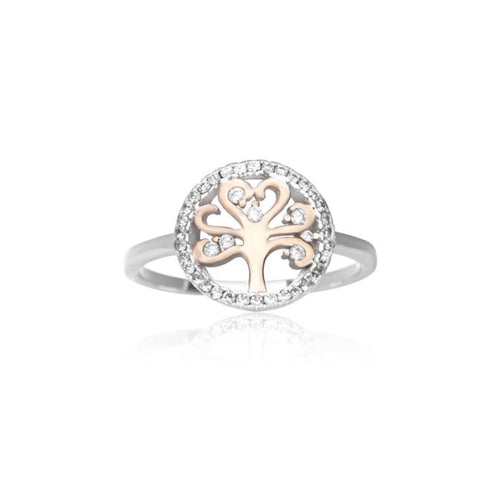 Silver and Gold Tree of Life CZ Ring